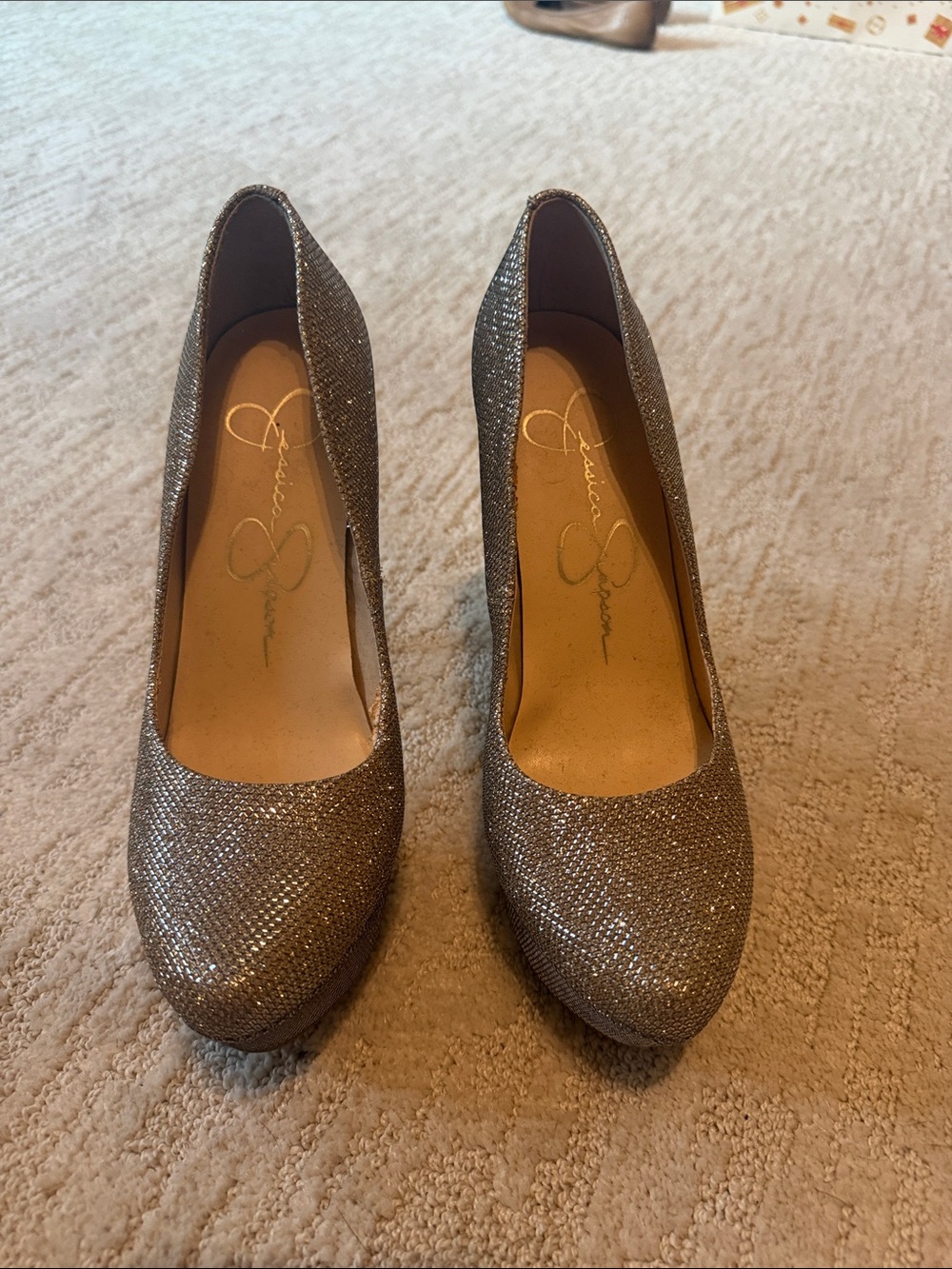 Jessica Simpson Glitter Platform Pumps - Taupe/Silver Sparkle
